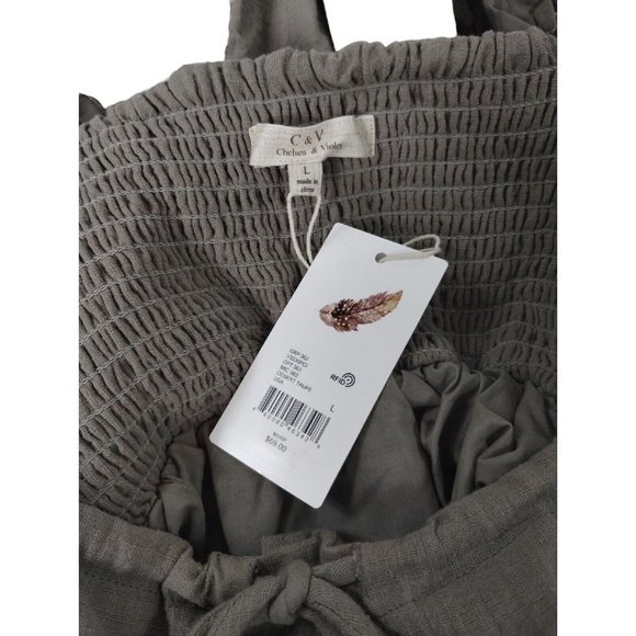 Chelsea & Violet Junior Girls Large Puff Sleeve Smocked Back Dress Taupe New - Picture 7 of 9